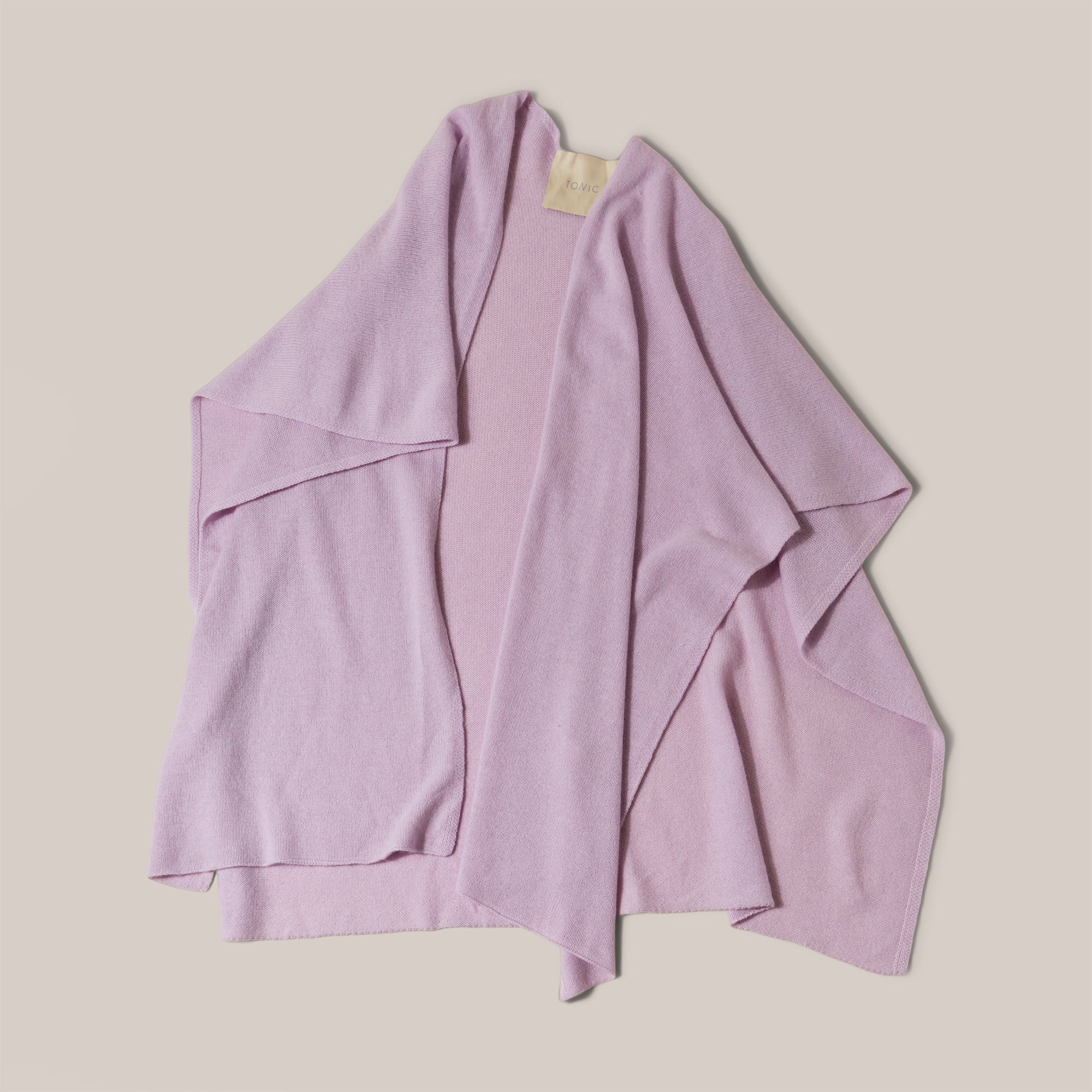 Product image of lilac colour  luxury cashmere shawl to be worn during treatment or post surgery recovery, shawl shown flat
