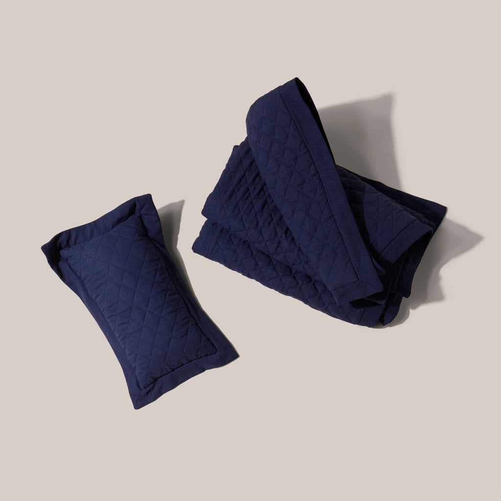 Quilted Treatment Day Blanket Set Navy